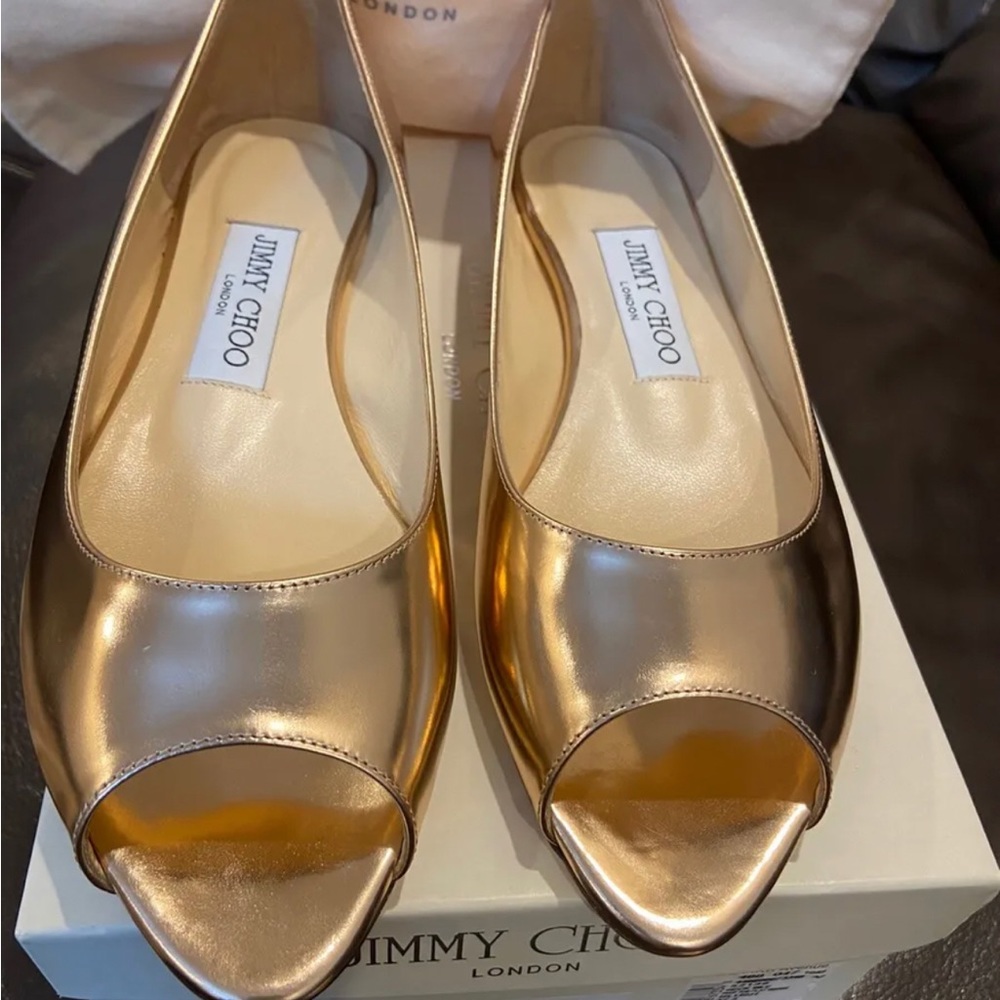 Jimmy Choo Mirrored Leather Blush Peep Toe Sandals - New in Box